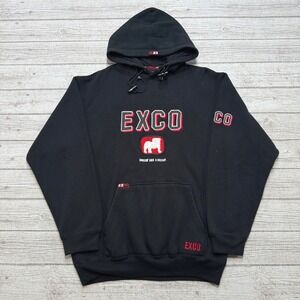 Y2K EXCO Hoodie Men's Small Black Fleece Lined Loose Skater Hip Hop Streetwear